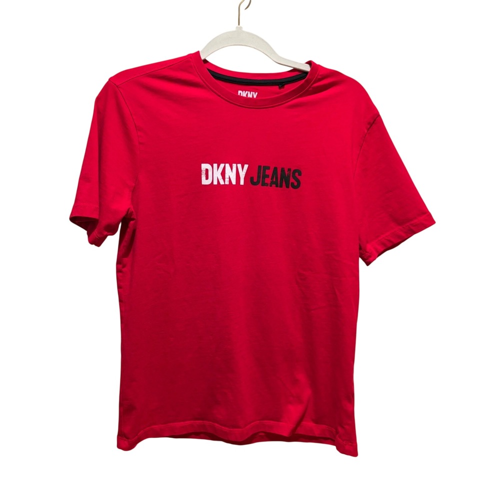 DKNY Jeans‎ Mens Red Logo Graphic Short Sleeve T-Shirt Small RN160479